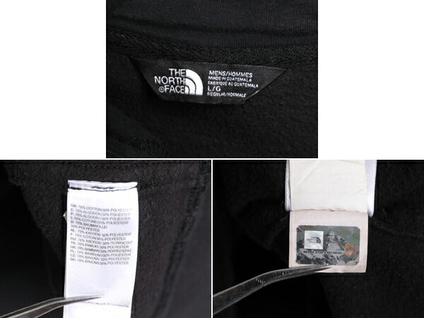 ノースフェイス プリント スウェット フード パーカー メンズ L 古着 The North Face ロゴ プルオーバー 裏起毛 トレーナー アウトドア 黒
