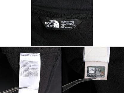ノースフェイス プリント スウェット フード パーカー メンズ L 古着 The North Face ロゴ プルオーバー 裏起毛 トレーナー アウトドア 黒