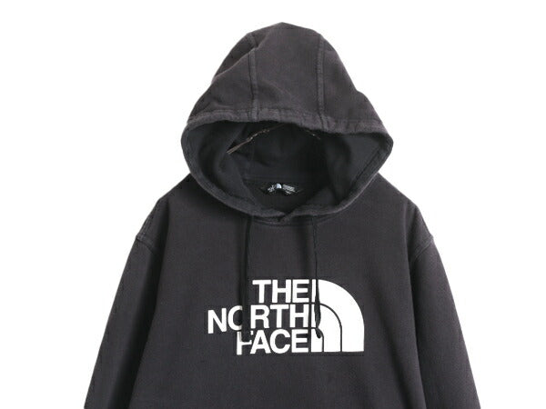 ノースフェイス プリント スウェット フード パーカー メンズ L 古着 The North Face ロゴ プルオーバー 裏起毛 トレーナー アウトドア 黒