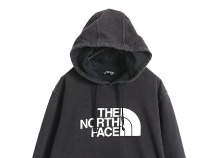 ノースフェイス プリント スウェット フード パーカー メンズ L 古着 The North Face ロゴ プルオーバー 裏起毛 トレーナー アウトドア 黒