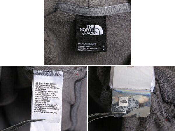 ノースフェイス プリント スウェット フード パーカー メンズ S 古着 The North Face トレーナー 裏起毛 プルオーバー ロゴ アウトドア 灰