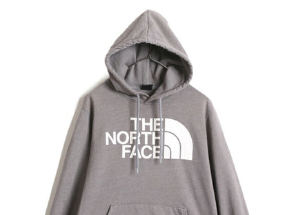 ノースフェイス プリント スウェット フード パーカー メンズ S 古着 The North Face トレーナー 裏起毛 プルオーバー ロゴ アウトドア 灰