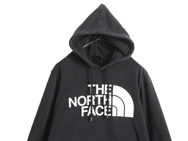 ノースフェイス プリント スウェット フード パーカー メンズ S 古着 The North Face トレーナー 裏起毛 プルオーバー ロゴ アウトドア 黒