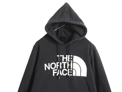 ノースフェイス プリント スウェット フード パーカー メンズ S 古着 The North Face トレーナー 裏起毛 プルオーバー ロゴ アウトドア 黒