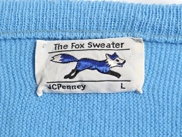 80s USA製 JCPENNEY THE FOX Vネック アクリル ニット セーター メンズ レディース L 古着 ヴィンテージ JCペニー フォックス ワンポイント