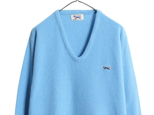 80s USA製 JCPENNEY THE FOX Vネック アクリル ニット セーター メンズ レディース L 古着 ヴィンテージ JCペニー フォックス ワンポイント