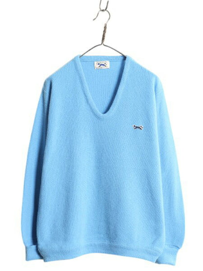 80s USA製 JCPENNEY THE FOX Vネック アクリル ニット セーター メンズ レディース L 古着 ヴィンテージ JCペニー フォックス ワンポイント