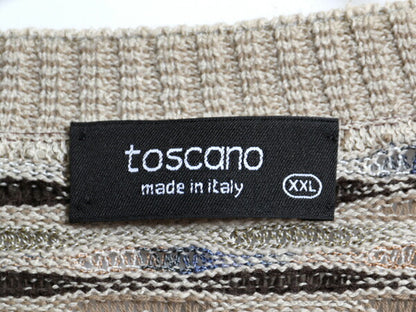 イタリア製 TOSCANO 3D 立体編み デザイン ニット セーター メンズ XXL 古着 コットン レーヨン アクリル 総柄 マルチカラー 大きいサイズ