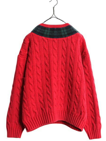 90s OLD GAP チルデン ケーブル ニット セーター メンズ レディース М / 古着 オールド ギャップ 紺タグ Vネック ヘビーウェイト コットン