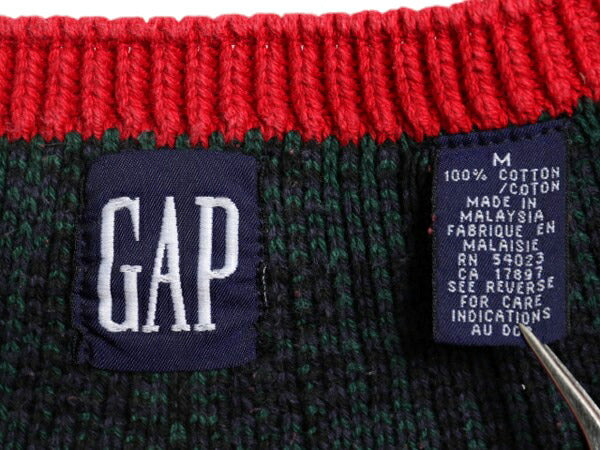 90s OLD GAP チルデン ケーブル ニット セーター メンズ レディース М / 古着 オールド ギャップ 紺タグ Vネック ヘビーウェイト コットン