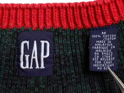 90s OLD GAP チルデン ケーブル ニット セーター メンズ レディース М / 古着 オールド ギャップ 紺タグ Vネック ヘビーウェイト コットン
