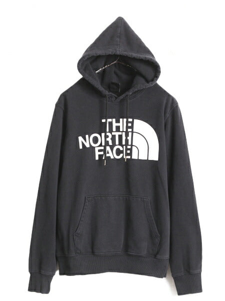 ノースフェイス プリント スウェット フード パーカー メンズ S 古着 The North Face トレーナー 裏起毛 プルオーバー ロゴ アウトドア 黒