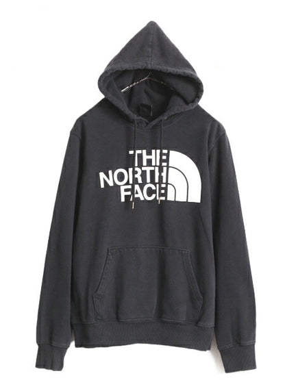 ノースフェイス プリント スウェット フード パーカー メンズ S 古着 The North Face トレーナー 裏起毛 プルオーバー ロゴ アウトドア 黒