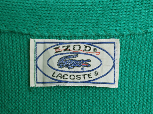 70s 80s ラコステ アクリル ニット カーディガン メンズ レディース L 程 ヴィンテージ IZOD LACOSTE 羽織り 前開き 糸巻タグ セーター 緑