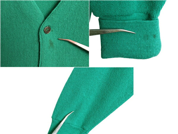 70s 80s ラコステ アクリル ニット カーディガン メンズ レディース L 程 ヴィンテージ IZOD LACOSTE 羽織り 前開き 糸巻タグ セーター 緑