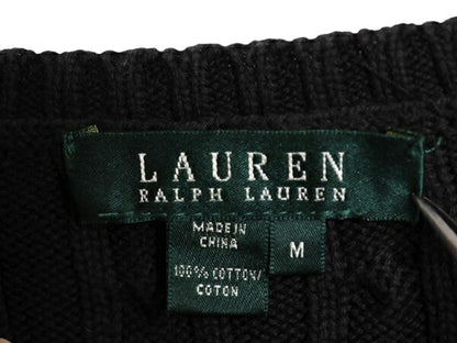 90s LAUREN ラルフローレン コットン ケーブル ニット セーター レディース М / オールド ポロ 長袖ニット ワンポイント クルーネック 黒