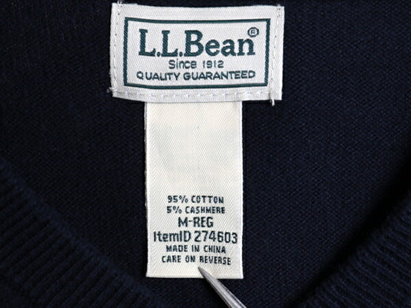 00s エルエルビーン Vネック ニット セーター メンズ М / 古着 90年代 オールド LLBEAN コットン カシミヤ 長袖ニット 無地 薄手 ネイビー