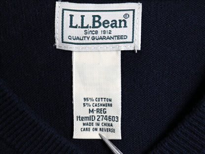 00s エルエルビーン Vネック ニット セーター メンズ М / 古着 90年代 オールド LLBEAN コットン カシミヤ 長袖ニット 無地 薄手 ネイビー