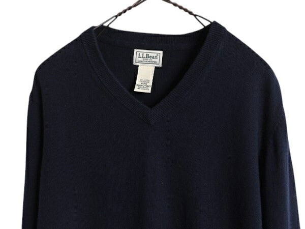 00s エルエルビーン Vネック ニット セーター メンズ М / 古着 90年代 オールド LLBEAN コットン カシミヤ 長袖ニット 無地 薄手 ネイビー