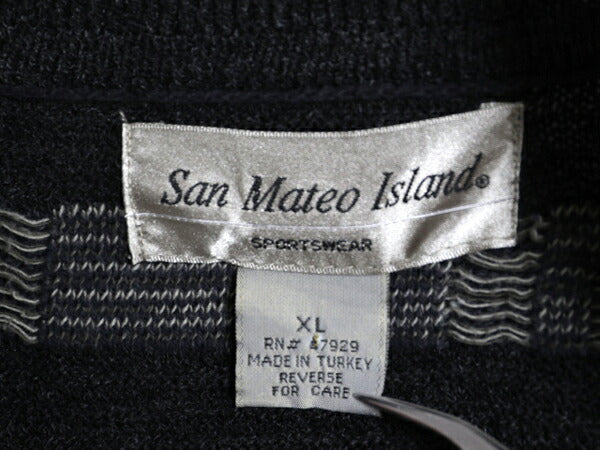 90s San Mateo Island デザイン ニット ポロシャツ メンズ XL / 古着 オールド 3D 立体編み アクリル 襟付き セーター 総柄 マルチカラー