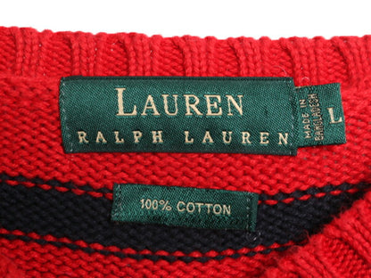 90s LAUREN ラルフローレン ボーダー コットン ニット セーター メンズ L 古着 POLO 90年代 オールド ロゴ刺繍 ワンポイント 2トーン ポロ