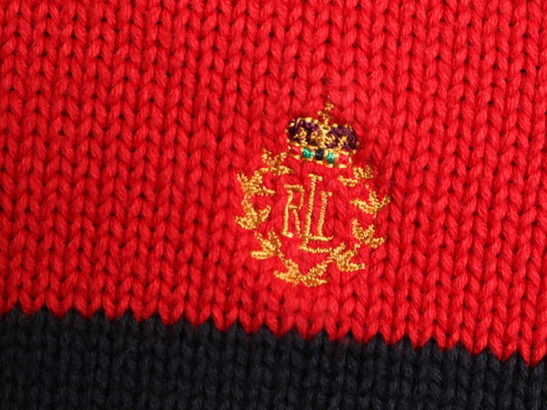 90s LAUREN ラルフローレン ボーダー コットン ニット セーター メンズ L 古着 POLO 90年代 オールド ロゴ刺繍 ワンポイント 2トーン ポロ
