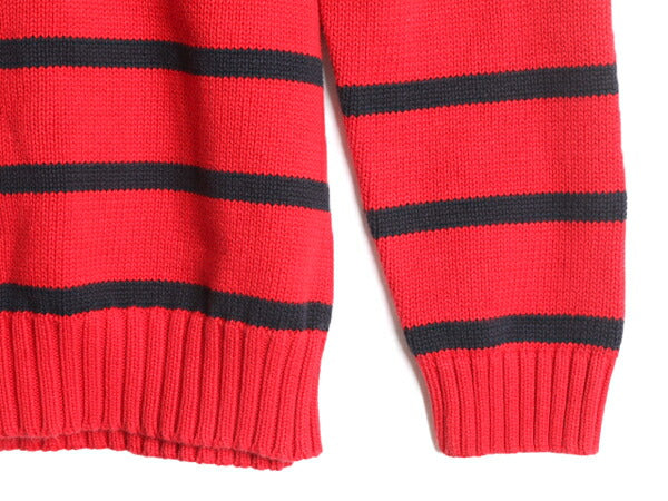 90s LAUREN ラルフローレン ボーダー コットン ニット セーター メンズ L 古着 POLO 90年代 オールド ロゴ刺繍 ワンポイント 2トーン ポロ