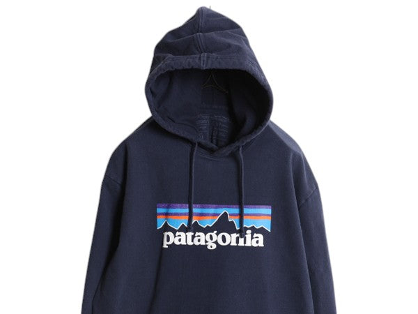 パタゴニア プリント スウェット フード パーカー メンズ L / 19年製 Patagonia トレーナー プルオーバー ストレッチ アウトドア 裏起毛 紺