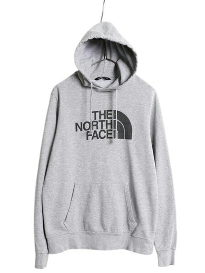 ノースフェイス プリント スウェット フード パーカー メンズ S / 古着 The North Face アウトドア プルオーバー 裏起毛 トレーナー グレー
