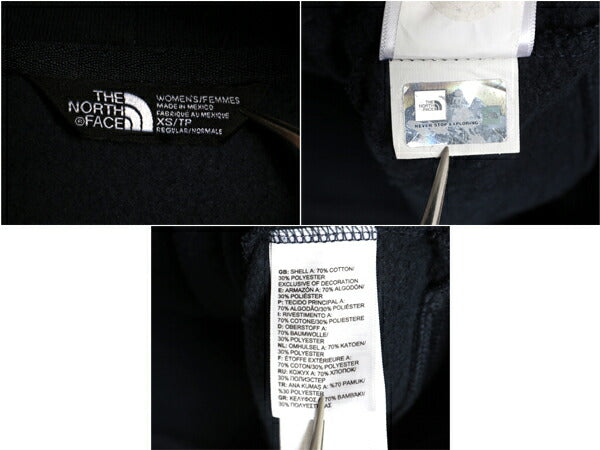 ノースフェイス プリント スウェット フード パーカー レディース XS 古着 The North Face プルオーバー トレーナー 裏起毛 薄手 ネイビー