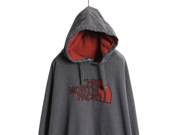 ノースフェイス ロゴ 刺繍 スウェット フード パーカー メンズ XXL / The North Face プルオーバー トレーナー 裏起毛 ワンポイント グレー