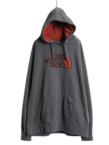 ノースフェイス ロゴ 刺繍 スウェット フード パーカー メンズ XXL / The North Face プルオーバー トレーナー 裏起毛 ワンポイント グレー