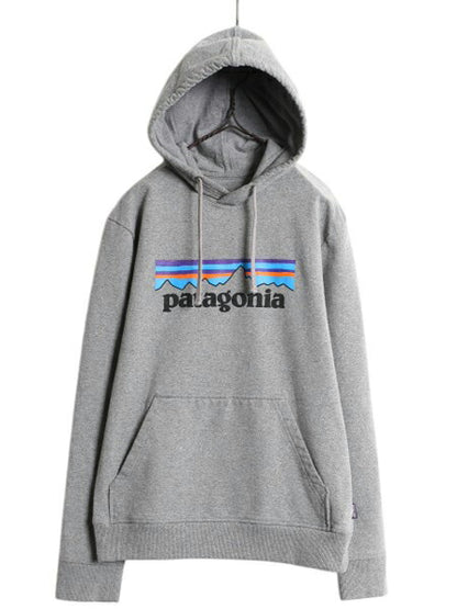 パタゴニア プリント スウェット フード パーカー メンズ S / 18年製 Patagonia トレーナー プルオーバー ストレッチ アウトドア 裏起毛 灰