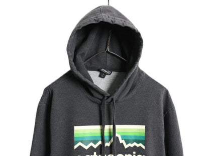 パタゴニア プリント スウェット フード パーカー メンズ S 中古 16年製 Patagonia トレーナー プルオーバー ストレッチ アウトドア グレー