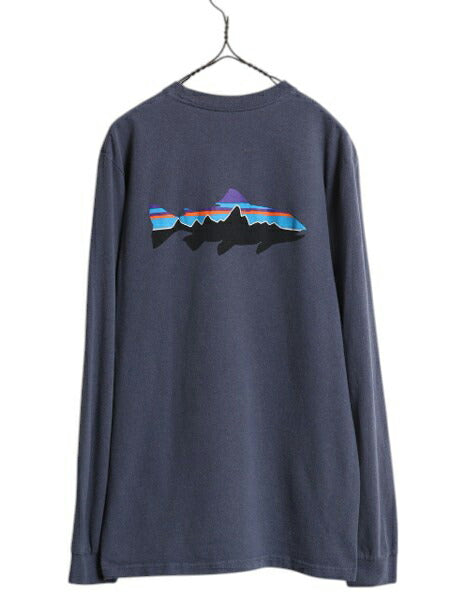 パタゴニア 両面 プリント 長袖 Tシャツ メンズ S / 18年製 Patagonia ロンT ロングスリーブ ロゴT フィッツロイ トラウト バックプリント