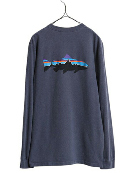 パタゴニア 両面 プリント 長袖 Tシャツ メンズ S / 18年製 Patagonia ロンT ロングスリーブ ロゴT フィッツロイ トラウト バックプリント