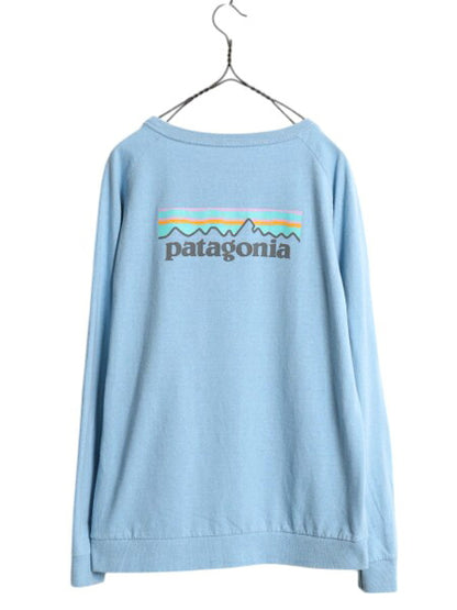 パタゴニア 両面 プリント 長袖 Tシャツ レディース S / Patagonia アウトドア ロンT ロングスリーブ ロゴT バックプリント ライト ブルー