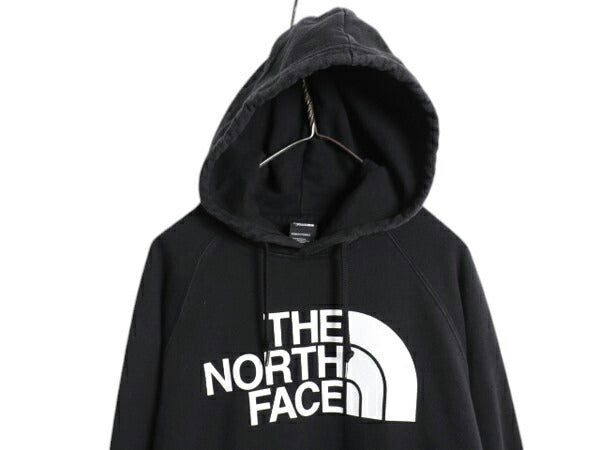 US企画 ノースフェイス プリント スウェット フード パーカー レディース L 古着 The North Face トレーナー プルオーバー 裏起毛 ブラック