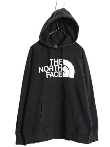 US企画 ノースフェイス プリント スウェット フード パーカー レディース L 古着 The North Face トレーナー プルオーバー 裏起毛 ブラック