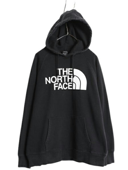 US企画 ノースフェイス プリント スウェット フード パーカー レディース L 古着 The North Face トレーナー プルオーバー 裏起毛 ブラック