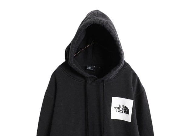 ノースフェイス 両面 プリント スウェット フード パーカー メンズ L 古着 The North Face プルオーバー 裏起毛 アウトドア トレーナー 黒