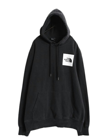 ノースフェイス 両面 プリント スウェット フード パーカー メンズ L 古着 The North Face プルオーバー 裏起毛 アウトドア トレーナー 黒