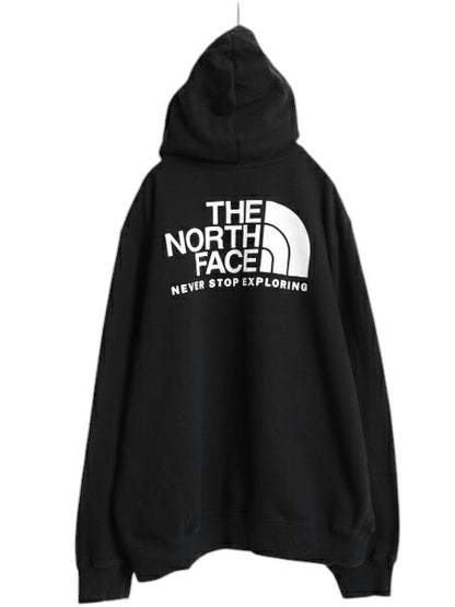 ノースフェイス 両面 プリント スウェット フード パーカー メンズ L The North Face アウトドア プルオーバー トレーナー 裏起毛 ブラック