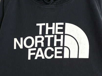 ノースフェイス プリント スウェット フード パーカー レディース XL 古着 The North Face プルオーバー トレーナー 裏起毛 アウトドア 紺