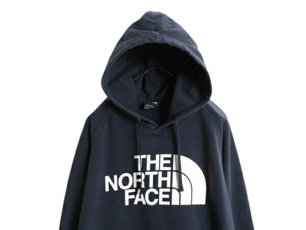 ノースフェイス プリント スウェット フード パーカー レディース XL 古着 The North Face プルオーバー トレーナー 裏起毛 アウトドア 紺
