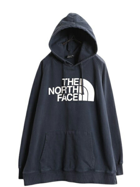 ノースフェイス プリント スウェット フード パーカー レディース XL 古着 The North Face プルオーバー トレーナー 裏起毛 アウトドア 紺