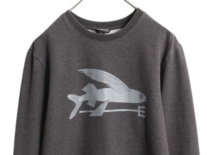 パタゴニア プリント スウェット メンズ S / 古着 16年製 Patagonia トレーナー ストレッチ 裏起毛 クルーネック フライング フィッシュ 灰