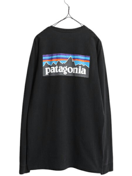 パタゴニア 両面 プリント 長袖 Tシャツ メンズ М / 古着 18年製 Patagonia アウトドア ロンT ロングスリーブ ロゴT P6 バックプリント 黒