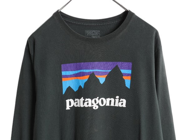 パタゴニア プリント 長袖 Tシャツ メンズ М 17年製 Patagonia アウトドア ロンT ロングスリーブ グラフィック ステッカー ロゴ ブラック