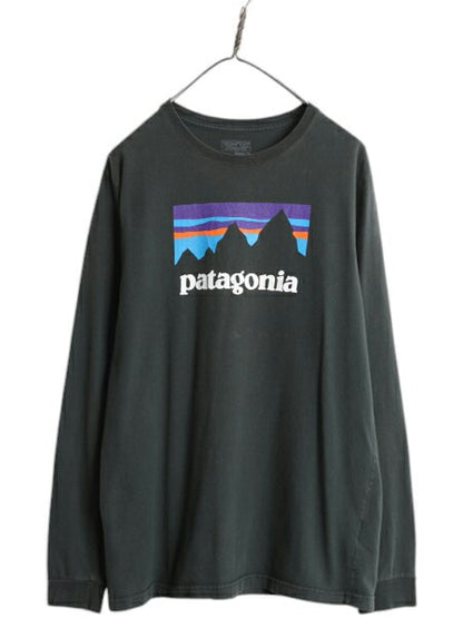 パタゴニア プリント 長袖 Tシャツ メンズ М 17年製 Patagonia アウトドア ロンT ロングスリーブ グラフィック ステッカー ロゴ ブラック